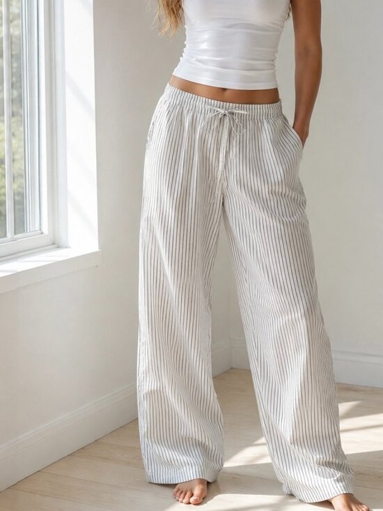 American Eagle Outfitters Pants - American Eagle White Blue Stripe Drawstring Pants Medium Casual Lounge Beach Pan
